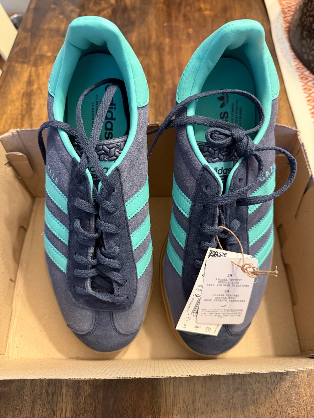 Adidas Gazelle Bold W Shadow Navy Acid Mint Platform Sneakers NWT Women’s 9 JQ64 - Picture 6 of 7